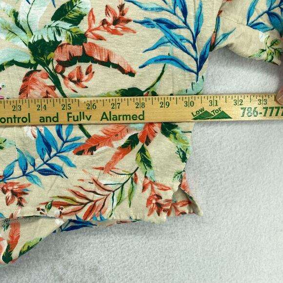 LANDS END Top Womens L 14-16 Floral Beach Blouse 3/4 Sleeve Linen Blend Cream - Picture 9 of 11